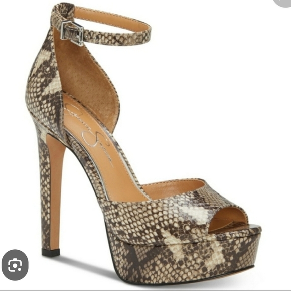 Jessica Simpson beeya cream black Platform Sandals heels stilettos snakeskin 6.5 - Picture 1 of 8